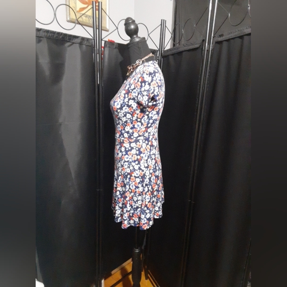 MI Ami Women's Dress Blue Floral Short Fit Flare Size XS Summer Spring - Picture 4 of 8